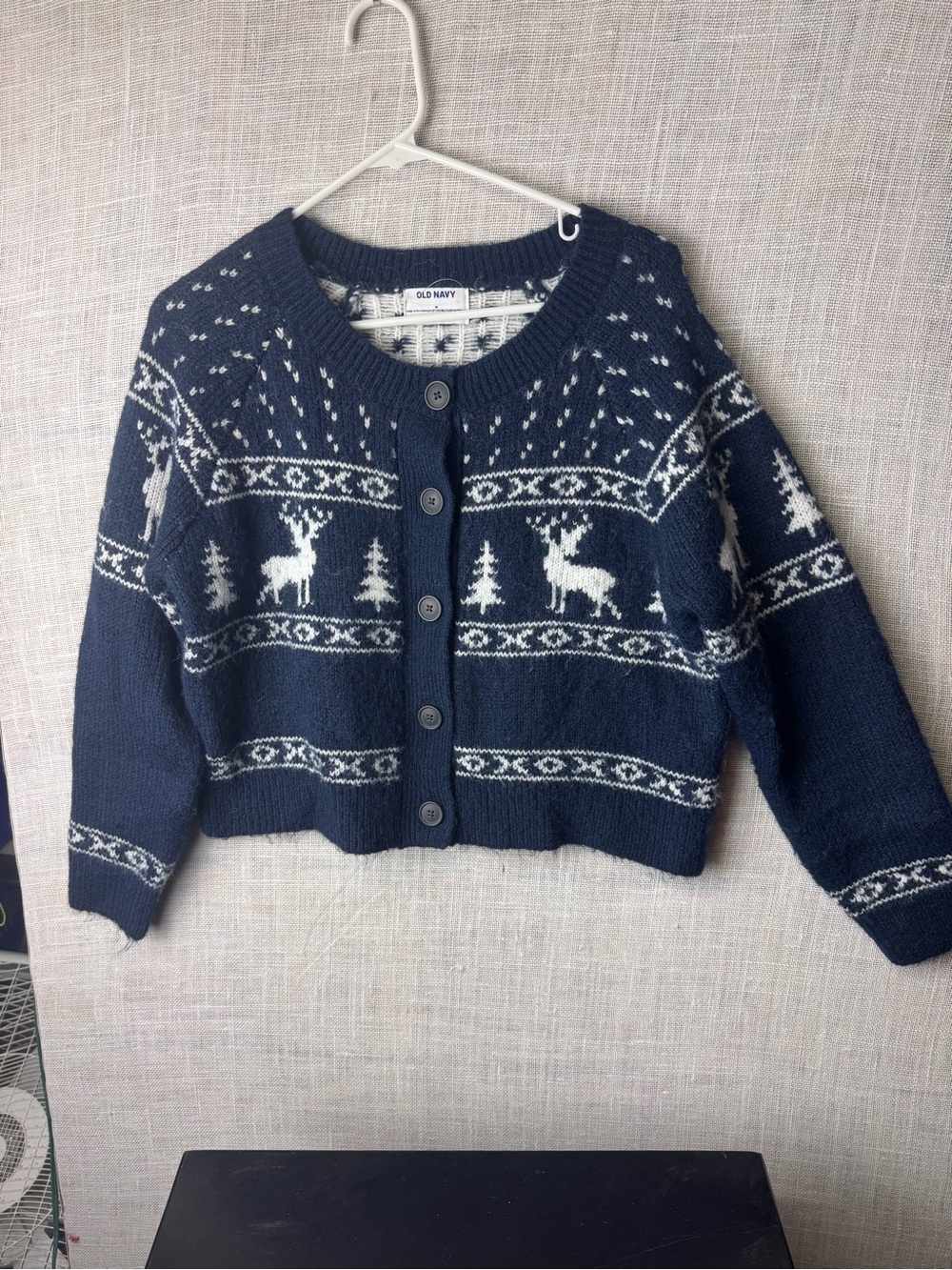 Old Navy Navy and White Reindeer Jacquard Button Cardigan